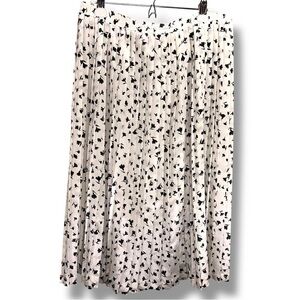 Vintage Pykettes Size 14 White Black Floral Print Pleated Skirt Elastic Waist